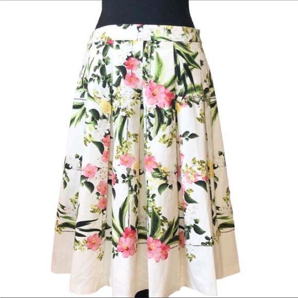 Talbots plus Size 14 Floral Trellis Pleated Skirt Pink Flower Lined Casual Party - Picture 2 of 2